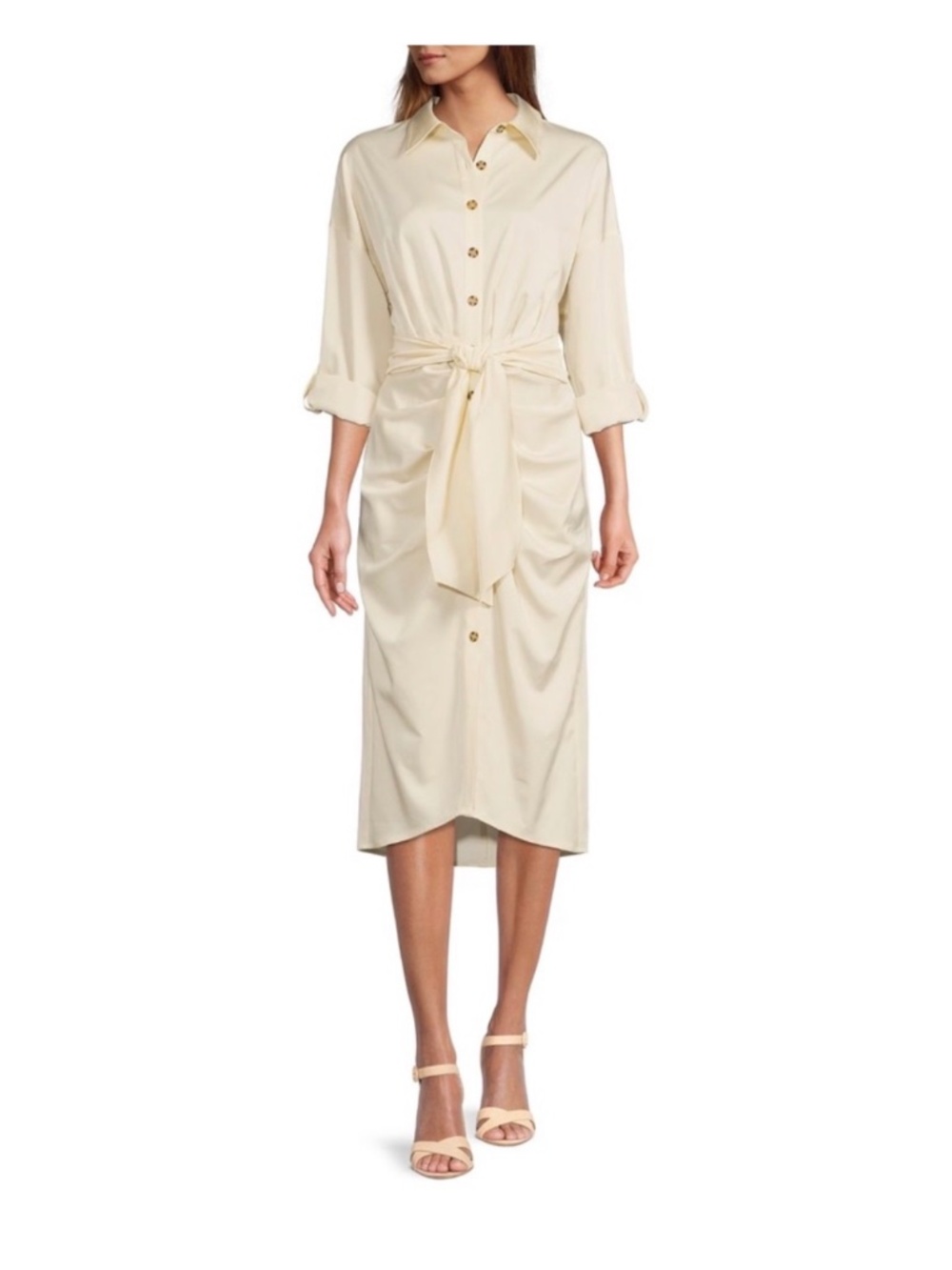 NWOT Antonio Melani Roxanne Tie Waist Midi Shirt Dress Cream Size 8